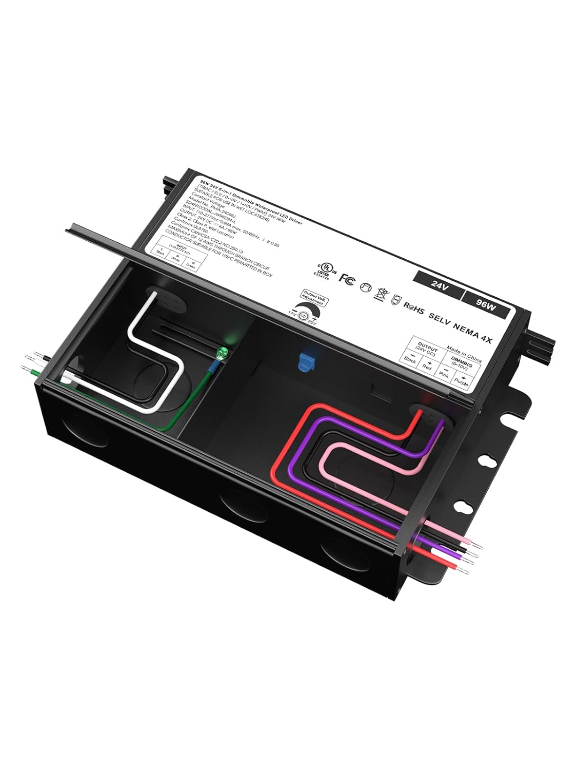 LEONLITE 96W 24V Dimmable LED Driver, 5-in-1 Universal Dimming, 110-277V AC to DC Power Supply Transformer for TRIAC/ 0-10V/ 1-10V/ PWM/Potentiometer for LED Strip Light, Class 2, Class P, UL, FCC