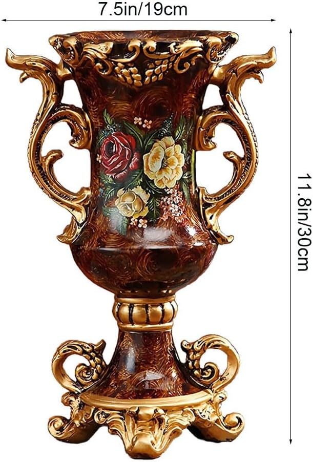 Elegant Large Flower Vases Table Centerpiece for Kitchen Dining Living Room Home Decor, European Retro Tall Big Retro Resin Flowers Chinese Vases for Bedroom Decorations, 11.8x7.5in