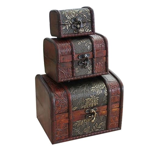 Hofumix Wooden Jewelry Boxes Vintage Treasure Chest Handmade Box Rings