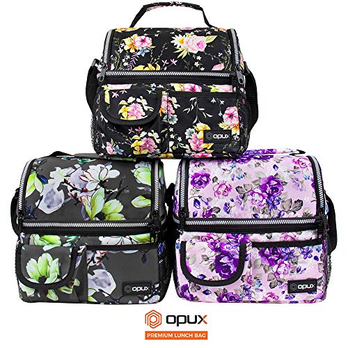 Opux Lunch Box For Women, Insulated Large Lunch Bag Adult Work, Double Decker Lunchbox Meal Prep, Dual Compartment Leakproof Lunch Cooler, Lunch Pail Tote For Girls Kids School, Floral Gray 16 Cans #TOP6
