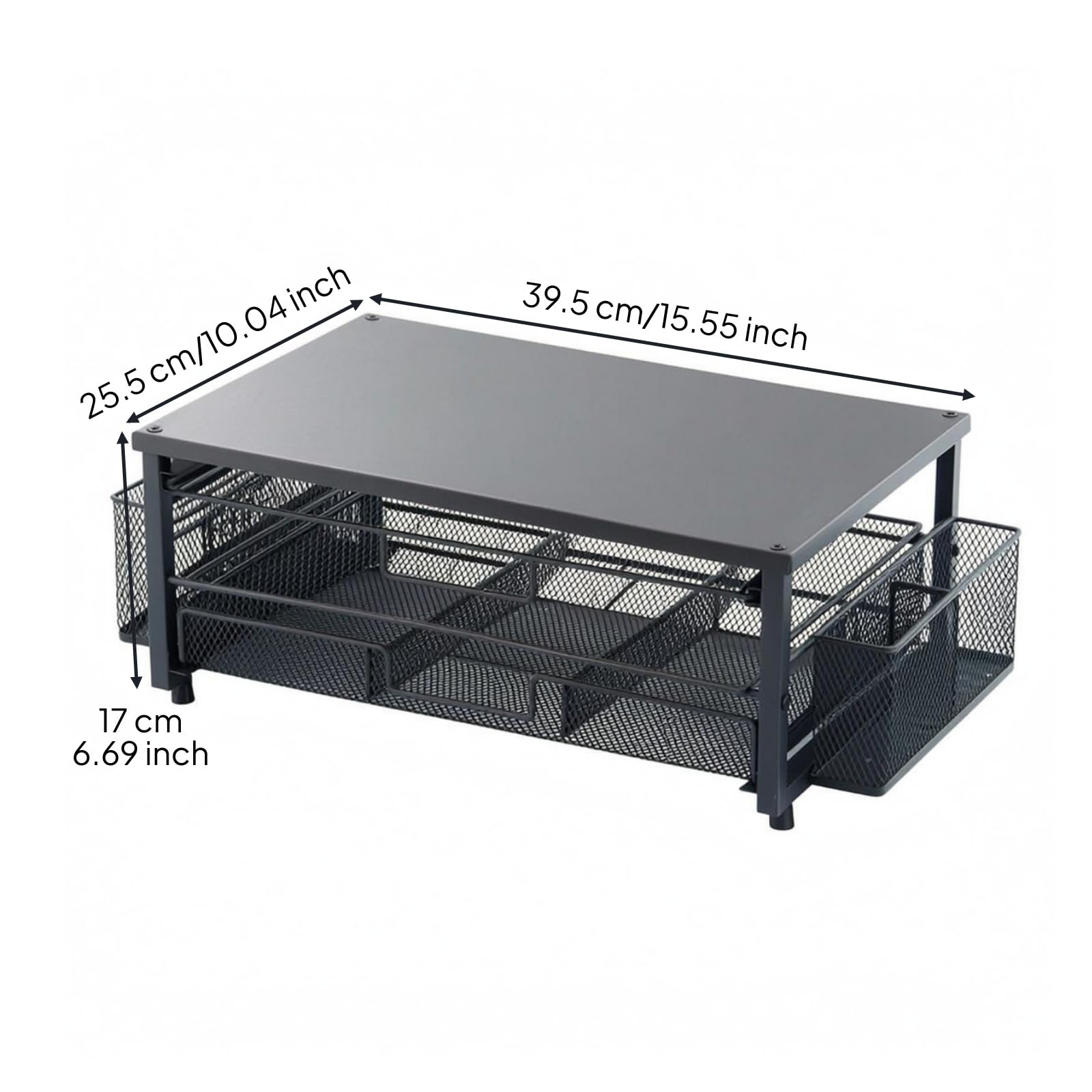 Gralara 3-stufiges Kapselregal Desktop Kaffeekapselregal Kaffeezubehör Küchenorganizer, Schwarz, Mit Eisenseitenkorb