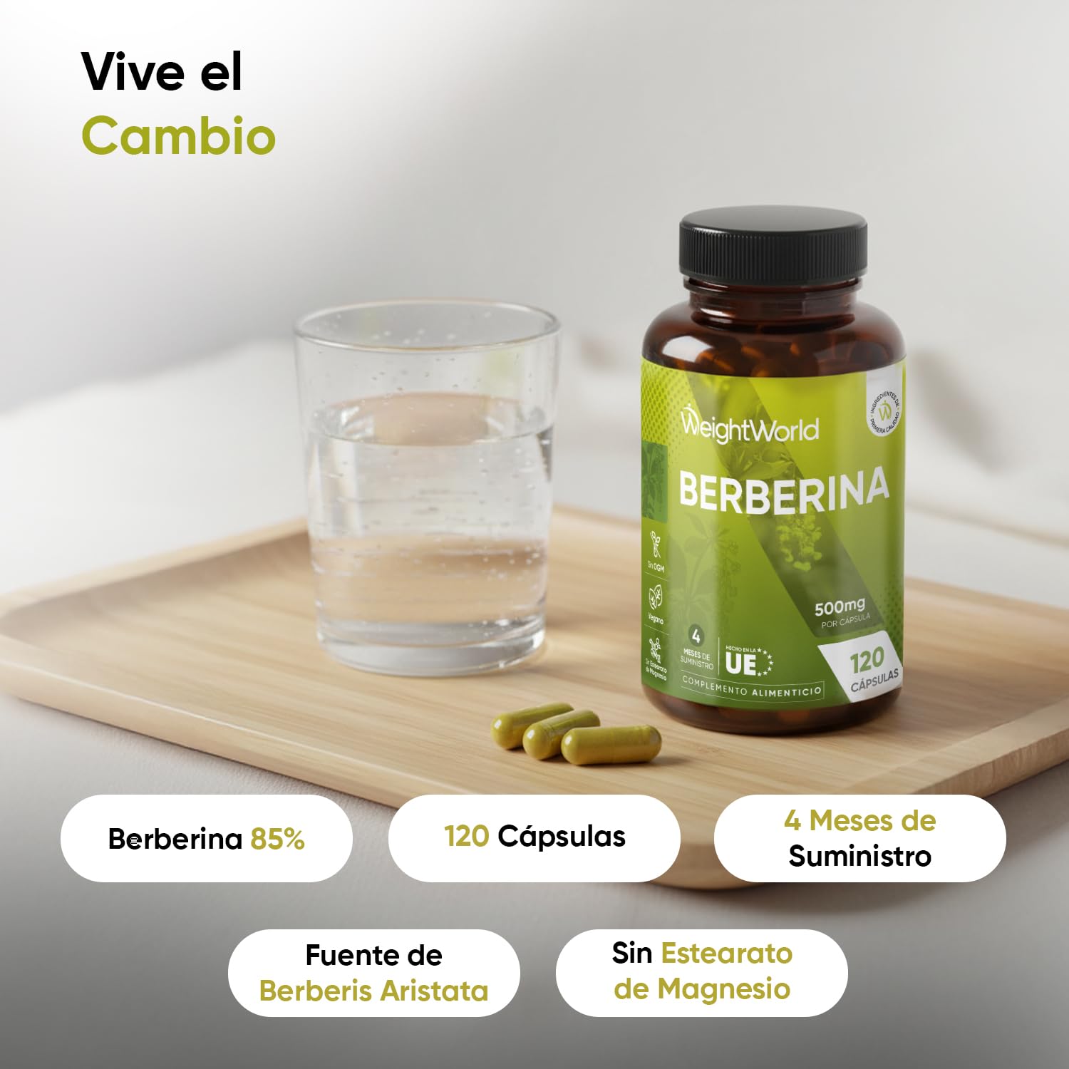 Berberina 500mg - 120 Cápsulas, 85% de Berberina Rica en Alcaloides - Para 4 Meses de Suministro - Suplemento de Berberine Apto para Veganos, Sin Alérgenos, Sin Gluten y Sin OGM