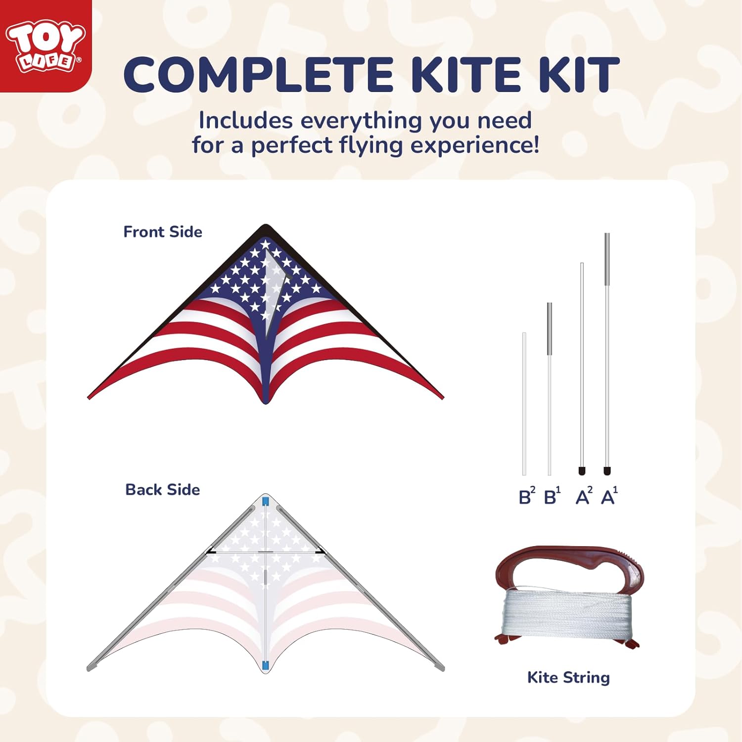 TOY Life 48.4'' Large Kites Easy to Fly for Kids Adults with 328.1 FT String, Beach Kite Outdoor Game Outside Toys Activity Summer Toys for Kids