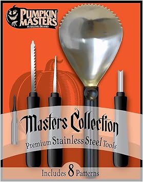 Pumpkin Masters, Master Collection Pumpkin Carving Kit, 13 Piece, Stainless Steel Tools, 8 Pumpkin Carving Patterns Included