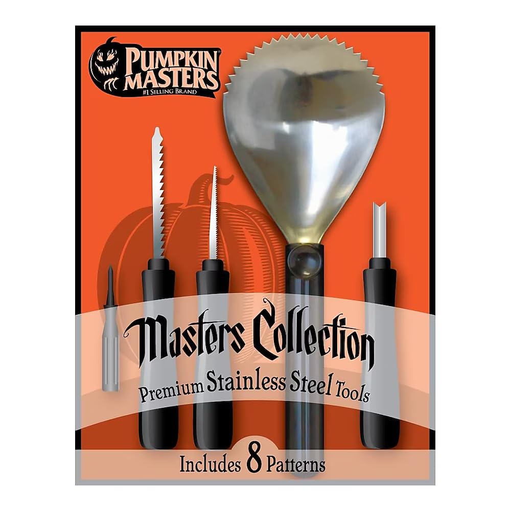 Pumpkin Masters, Master Collection Pumpkin Carving Kit, 13 Piece, Stainless Steel Tools, 8 Pumpkin Carving Patterns Included