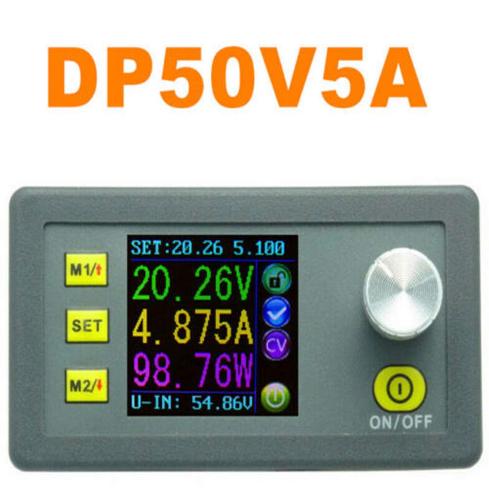 DP50V5A Module d'alimentation de contrôle programmable, régulateur de tension, DC 6-55 V à 0-50,00 V, convertisseur abaisseur réglable avec voltmètre, ampèremètre intégré, affichage couleur