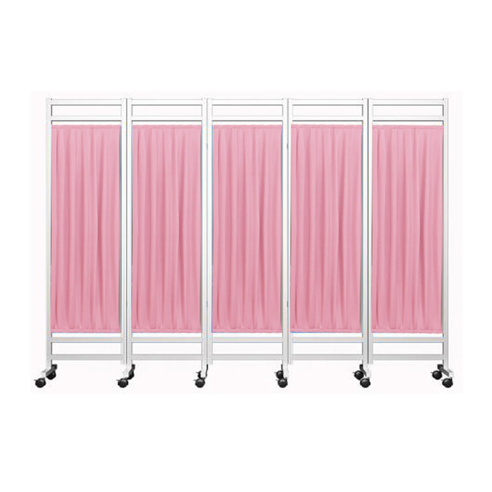 Medical Privacy Screen,3-8 Panels Folding Room Seperating Divider,6Ft High Standing Door Partition with Wheels for Ward/Clinic/Patient/Exam/Offices(Pink,5-Panel)