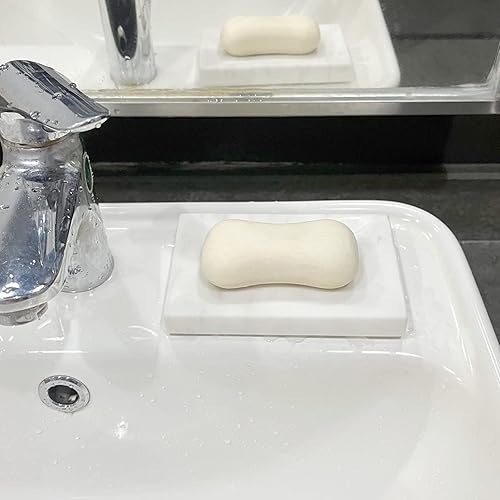 Miniatura 2 de StonePlus Jabonera de mármol real liso naturalsoporte de esponja facialbandeja de esponja de maquillaje de baño con orificio de drenaje (blanco