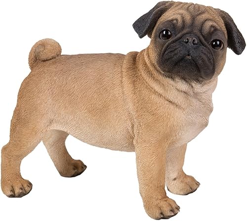 Estatua de pug realista de tamaño real escultura detallada ojos de cristal resina pintada a mano figura de 13 pulgadas decoración del hogar