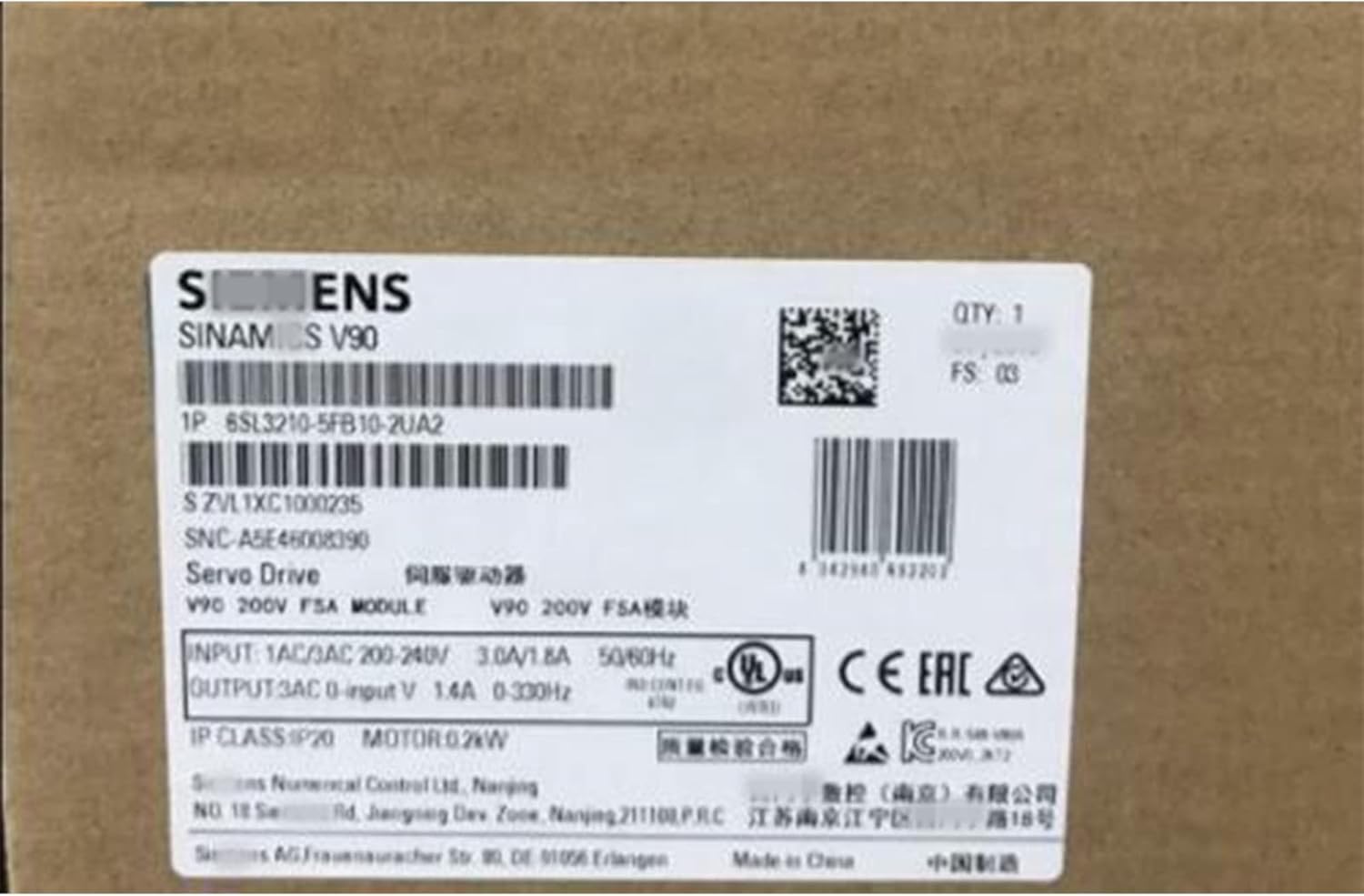 YUSKICCNE 6SL3210-5FB10-2UA2 New and Sealed in Box 6SL32105FB102UA2 1 Year Warranty