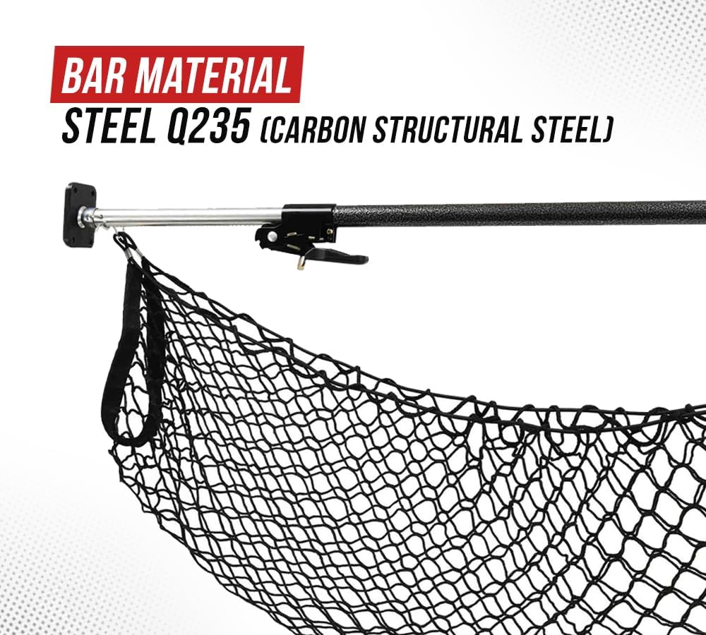 Mytee Products 40"-70" Ratcheting Cargo Load Bar for Pickup Truck Bed with 60"x24" Storage Net - Adjustable Load Lock Bars - Truck Bed Cargo Stabilizer Bar for Semi Trailers, SUV & Bed Divider