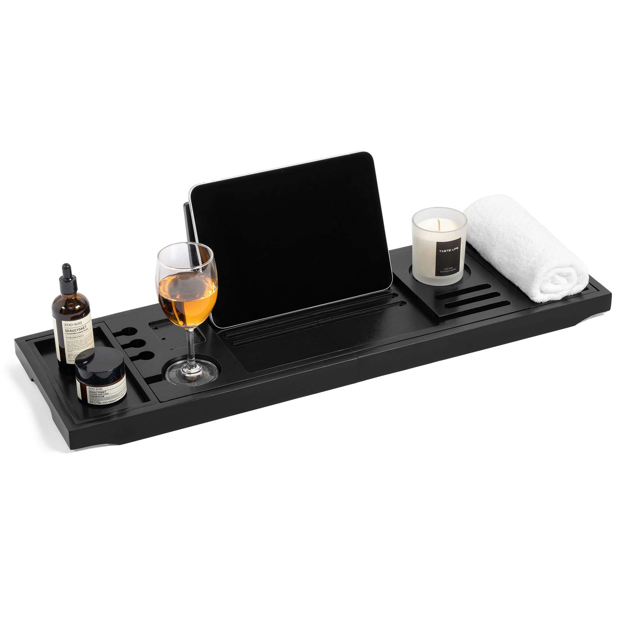 Black Bamboo Adjustable Bathtub Caddy