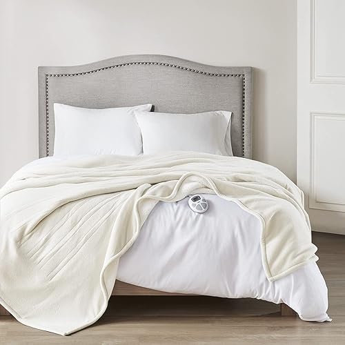 Vista 40 de Serta Manta calefactora reversible de forro polar a sherpa - Manta eléctrica, calentamiento rápido, apagado automático con temporizador, múltiples