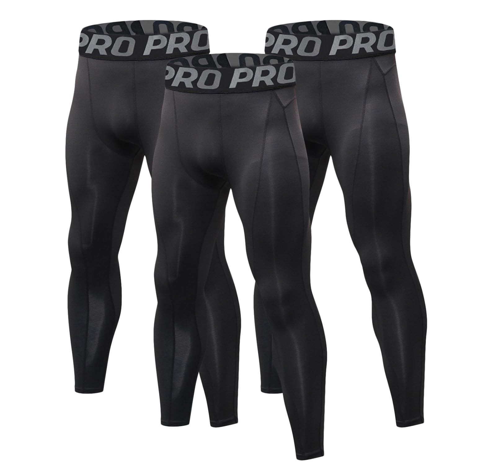 LANBAOSI Lot de 3 Leggings Compression Homme Thermique sous-Vêtement Caleçon Long Hiver Chaude Couche de Base Pantalon