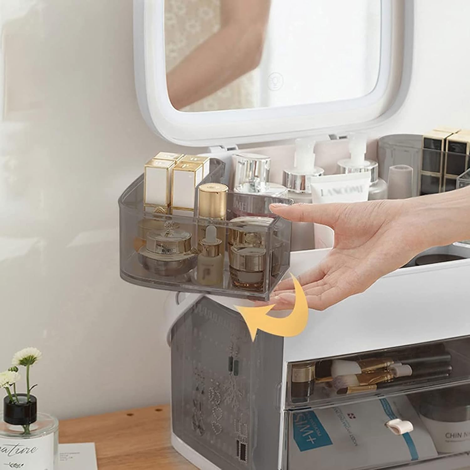 Makeup Storage Organizer Box with Fully Open Lid Drawers Handle Skincare Case elegant display cabinet for Bathroom Countertop and Bedroom Vanity Dresser