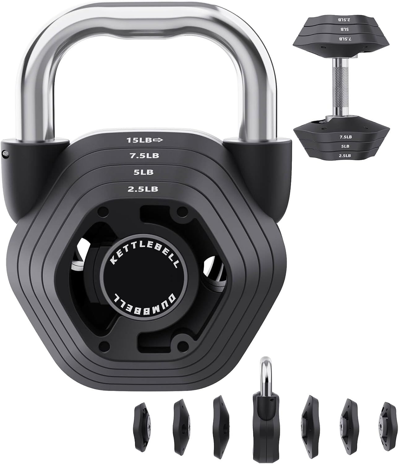 2-in-1 Adjustable Kettlebell, 15-45LB Kettlebells Weight Set for Strength Training, 5.9-30.9LB Adjustable Weights Dumbbell for Home Gym Full Body Workout