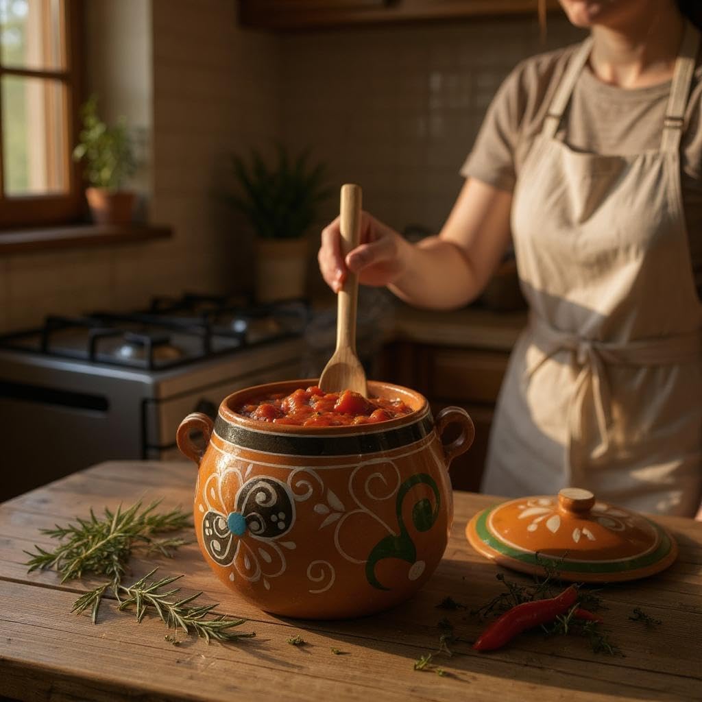 Mis Jarritos Mexican Clay Bean Pot W/Lid, Olla De Barro Frijolera Decorada Con Tapa, Cazuela,Cookware, Traditional Classic Pot. (1-1.25Gallon) (Food Safe) (Made In Mexico) (Olla Jalisco) (1) (1)