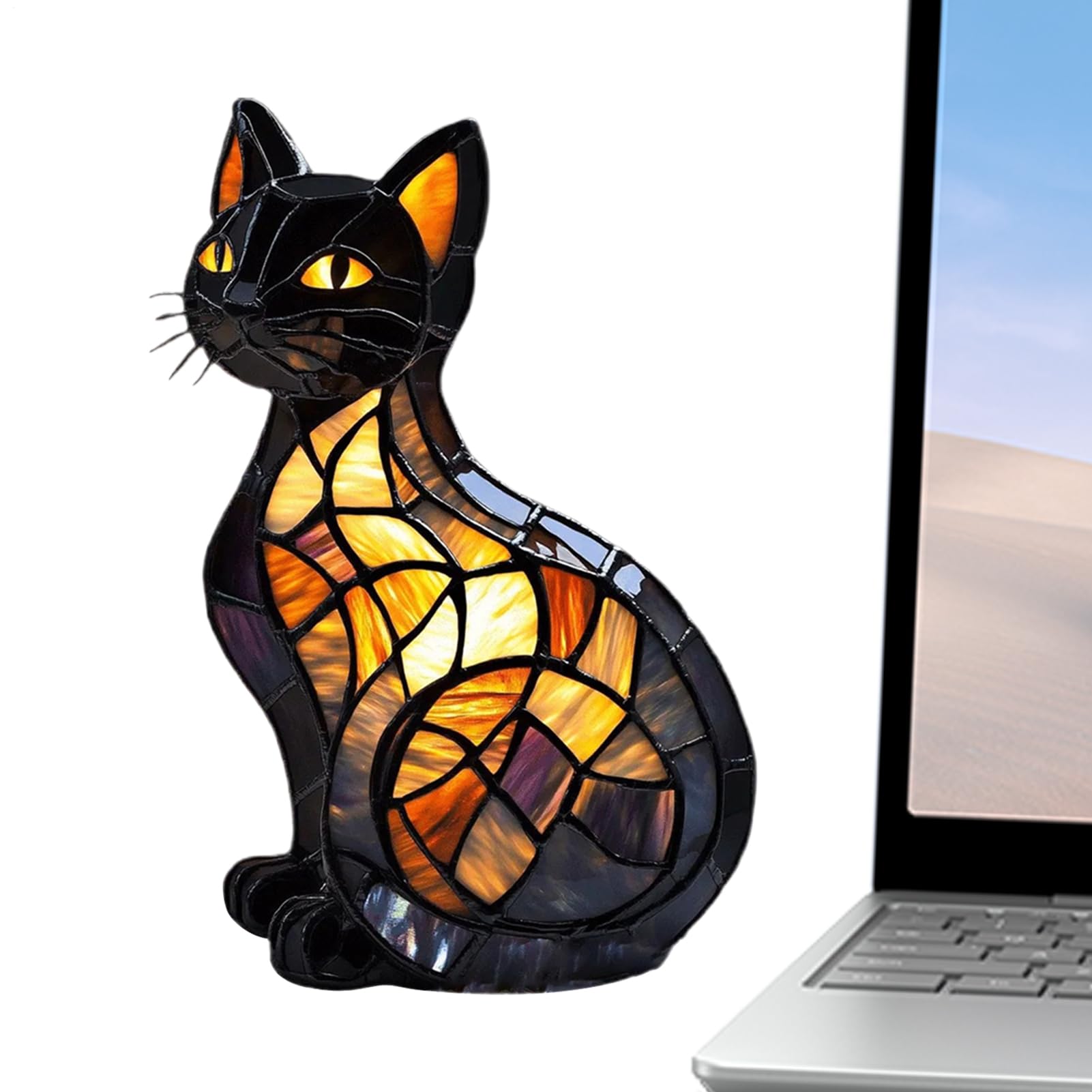 Cat Lamp Stained Glass, 17x10x10 Cm LED Table Lamps Retro Cats Stained Tabletop Night Light, Resin Home Decor for Office Apartment Living Room Nightstand Bedroom Nursery Bar Dorm Holiday