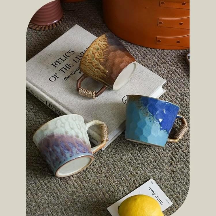 Miniatura 3 de Taza de café de cerámica hecha a mano con estilo japonés, estilo japonés, sin plomo, esmaltado sin plomo, taza de té de cerámica artesanal con asa