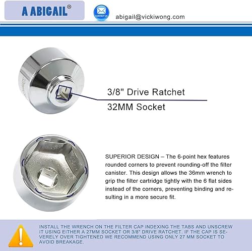 Miniatura 3 de Enchufe resistente de 6 puntos de 1.260in para GM, Volkswagen, Pontiac Chevrolet, Saturn, Pontiac, Saab y todos con tapas de filtro de aceite de
