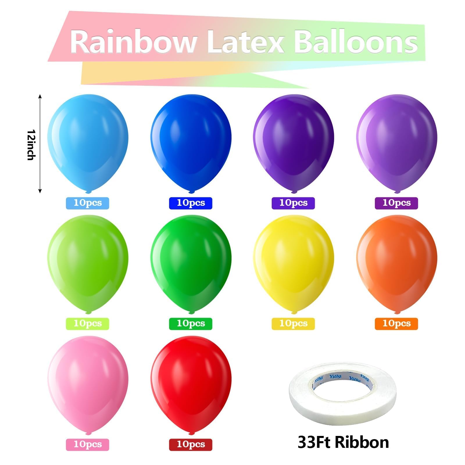 Bezente Bezente Assorted Rainbow Latex Balloons, 100 Pack 12 inch Round Helium Bright Color Balloons for Birthday Bridal Shower Wedding Party Decorations in use