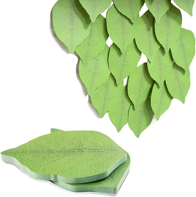 100 Sheets Sticky Notes, Beautiful Green Leaf-Shaped Self Stick Notes, Self Sticky Note Pads, Sticky Memo Set for DIY Decoration, School and Home Uses