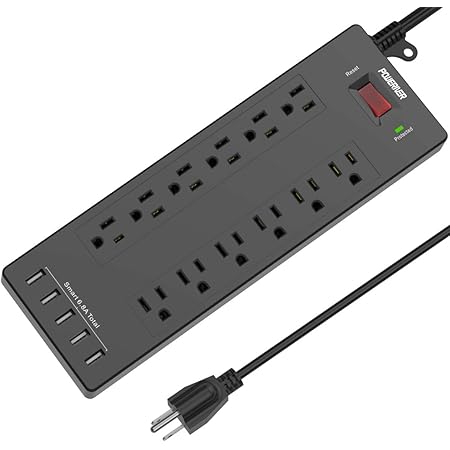 Power Strip, POWERIVER Surge Protector with 12 Outlets and 5 USB Ports, 6 Ft Extension Cord(1875W/15A), Multiplug for Multiple Devices Smartphone Tablet Laptop Computer, ETL Listed -Black