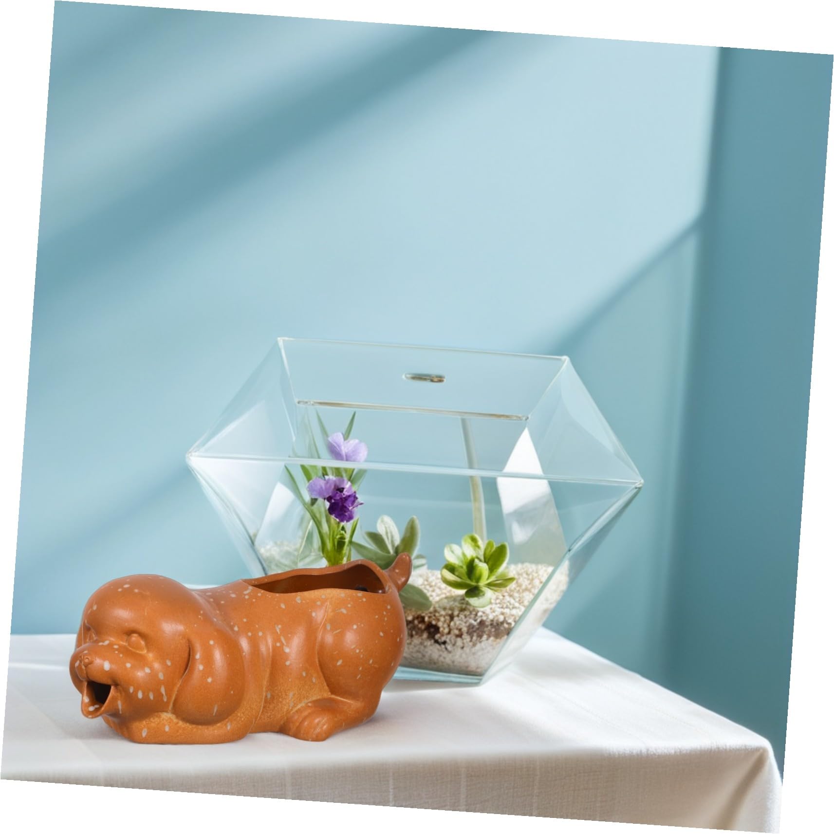 Fontana da Tavolo in Ceramica per Acquario con Statua Cane e d Acqua Decorazione per e Giardino Accessorio Interattivo per Stimolare Attività dei Pesci