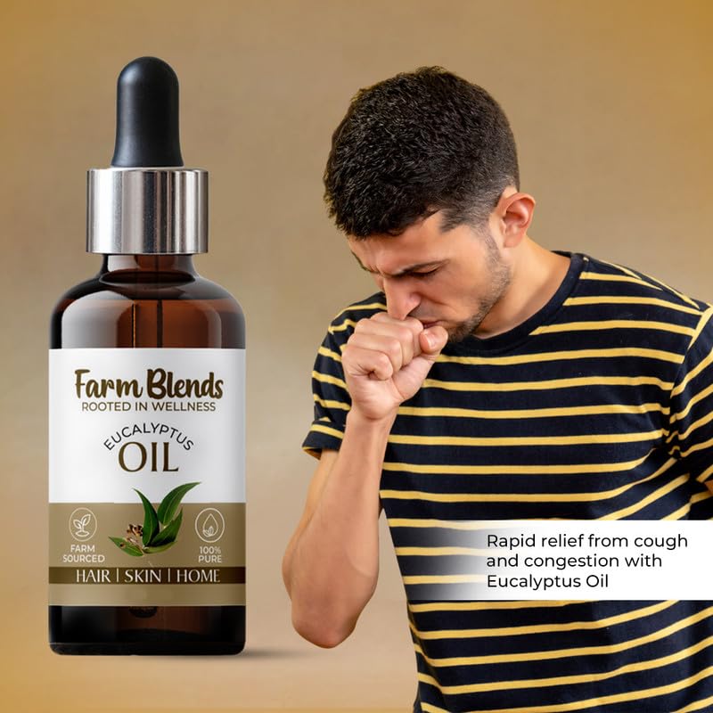 Image of Farm Blends Eucalyptus Nilgiri Essential Oil 100% Undiluted Pure | for Steam Inhalation, Cough Relief, Relaxes Muscle, Diffuser | Farm To Home Natural | Eucalyptus globulus| 15ml+15ml (Pack of 2)