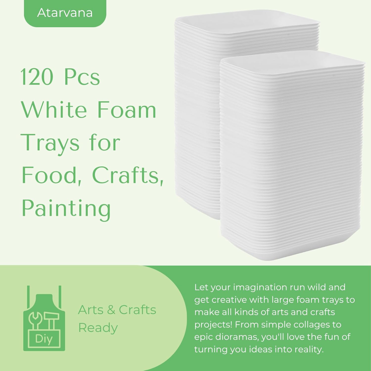 120pcs Foam Trays for DIY Craft, Atarvana Disposable Foam Meat Trays 7.87"×5.11" Rectangle Plates for School Food Printmaking