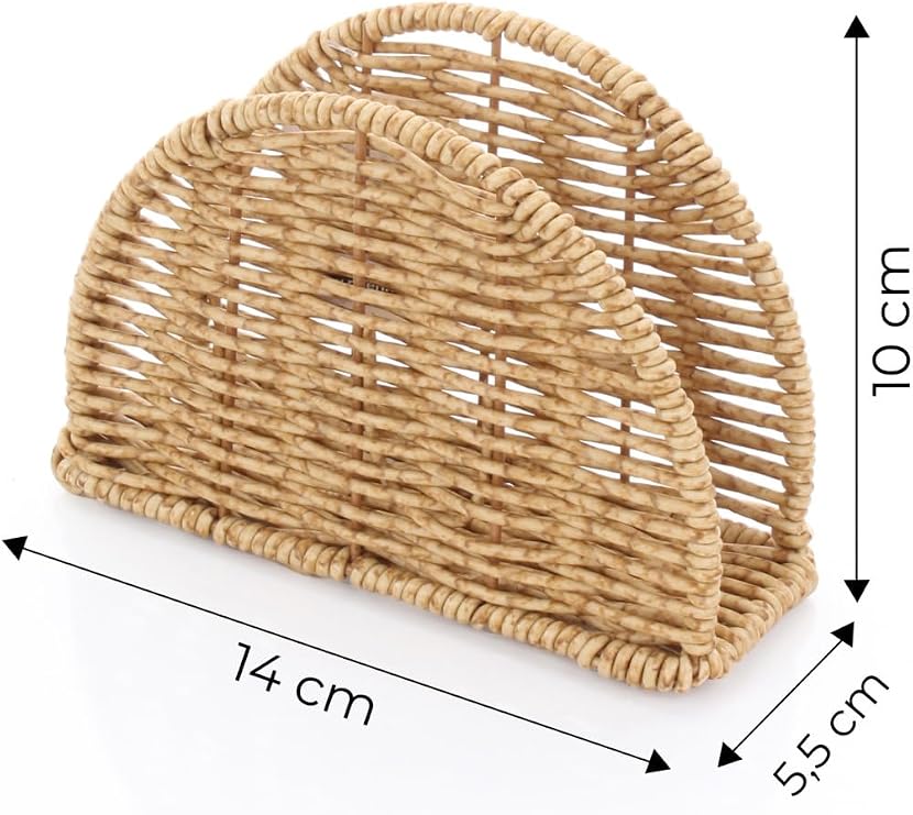 DUFFA Boho El Yapımı Rattan Peçetelik - Masa Üstü ve Mutfak için Doğal Hasır Peçete Tutucu, Bohem Ev Dekoru, Yarım Ay Tasarım Dikey Peçete Standı