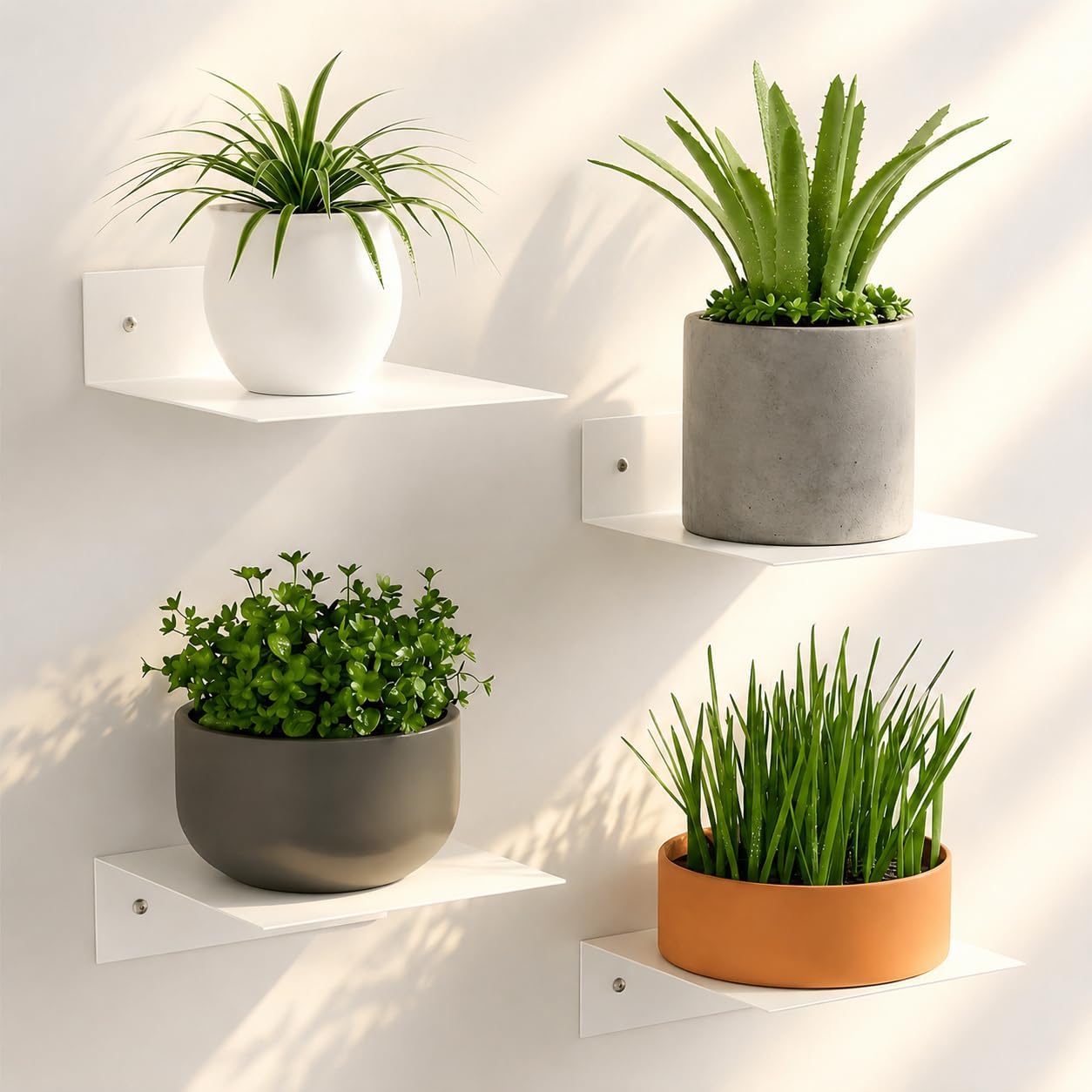 BYCY Small Floating Shelves,5x5 Inch Metal Small Wall Shelves Set of 4,Command Display Ledges for Living Room Kids Room Kitchen Bedroom Decor (White)