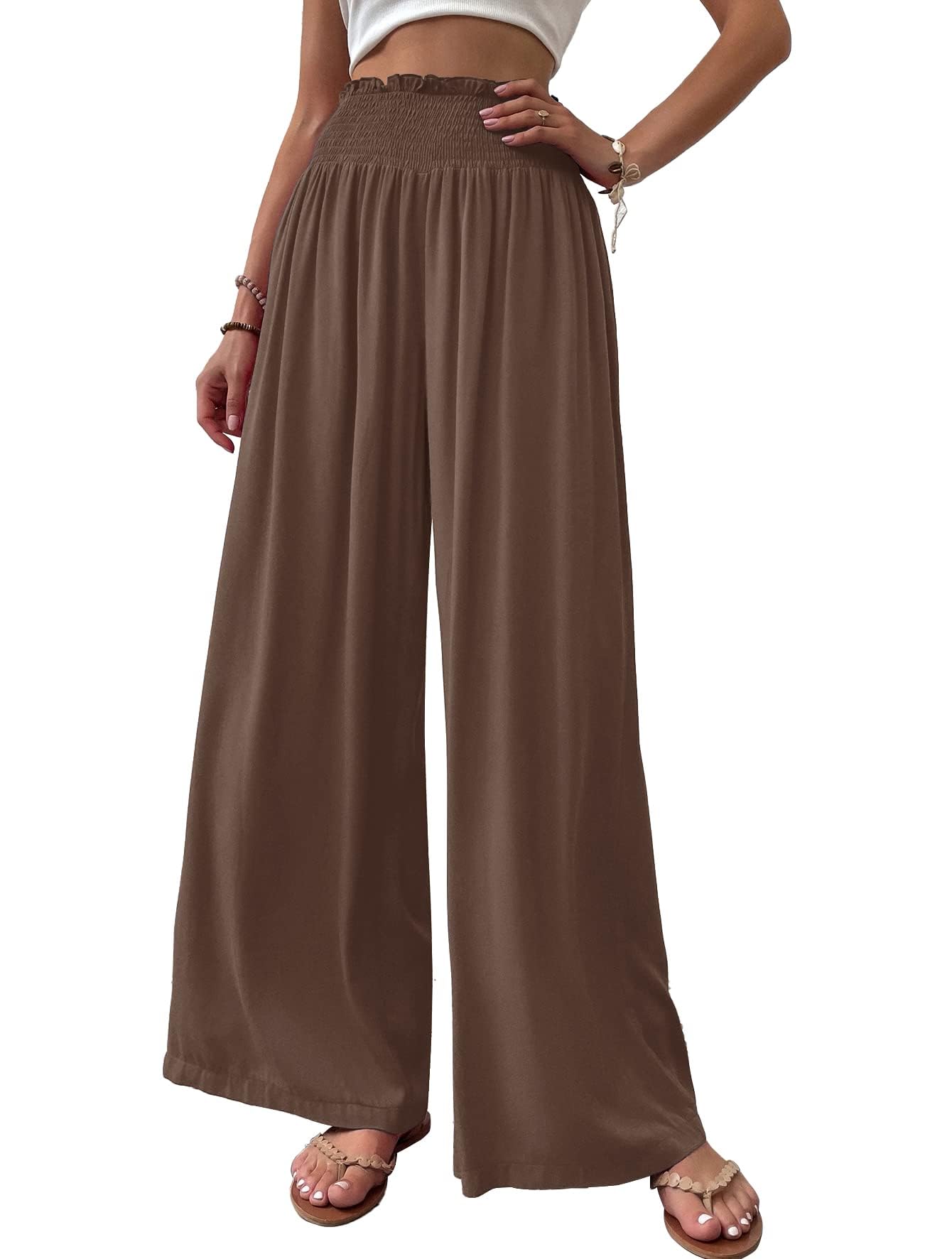 Cicy Bell Damen Hosen Gerade Locker Elastische Weite Beinhose Taille Palazzo Hose Mit Taschen