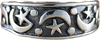 Silver Ring, Sterling Silver Ring, Star and Half-moon Ring, Oxidized Silver Band, Thumb Ring, Worry Ring, Stacking Ring, Star Moon Design Ring, Boho Ring, Friendship RIng