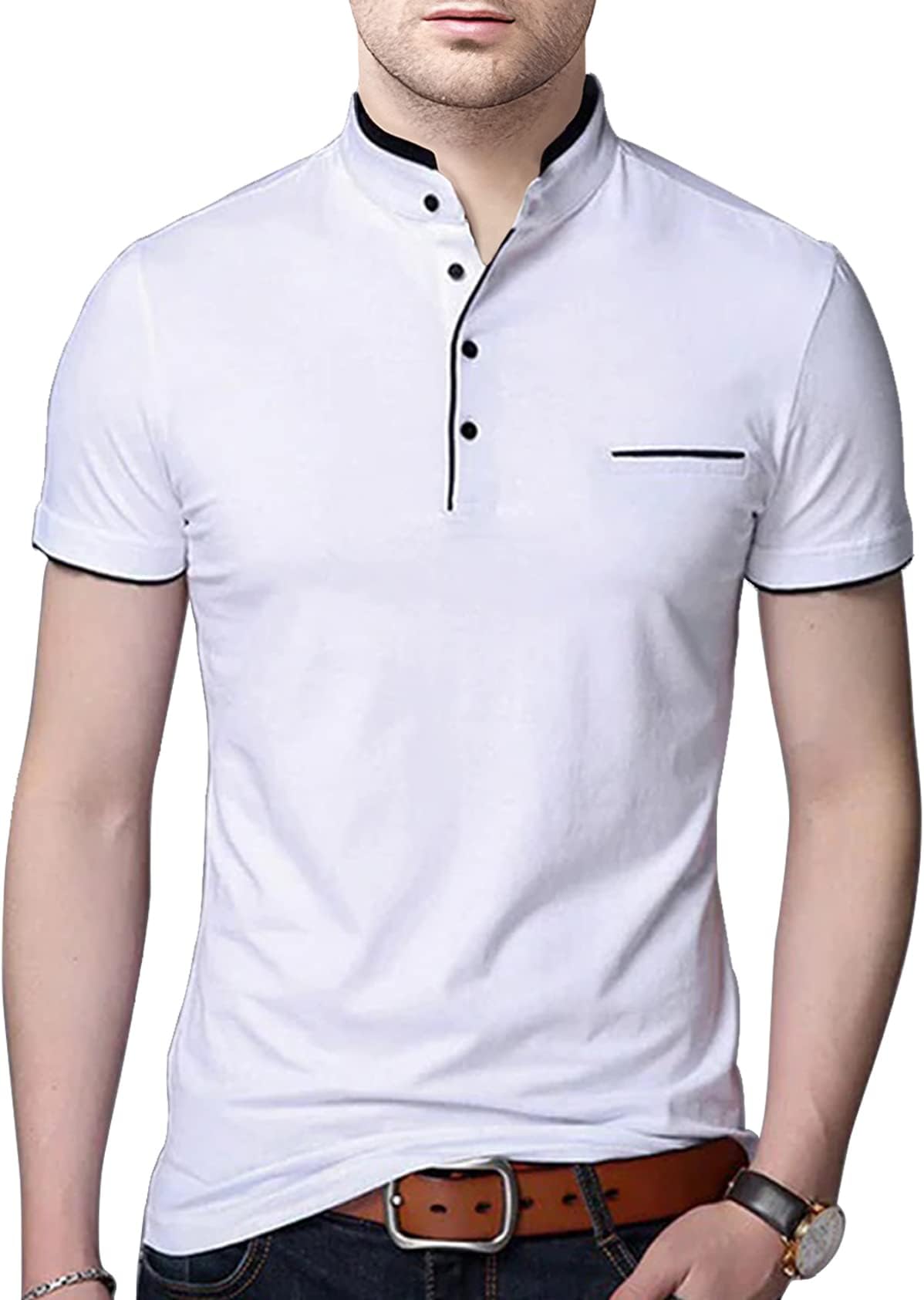AUSKMen's Cotton Henley Neck Half Sleeve Solid Regular Fit T-Shirt