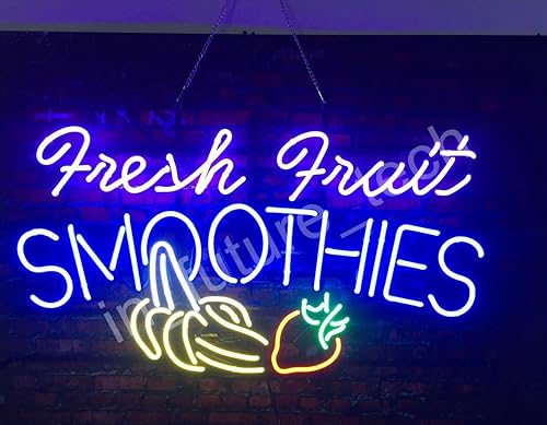 Queen Sense Batidos de frutas frescas de 20 x 16 pulgadas letrero de neón de fresa plátano luz de hombre cueva bar pub cerveza regalo de lámpara de