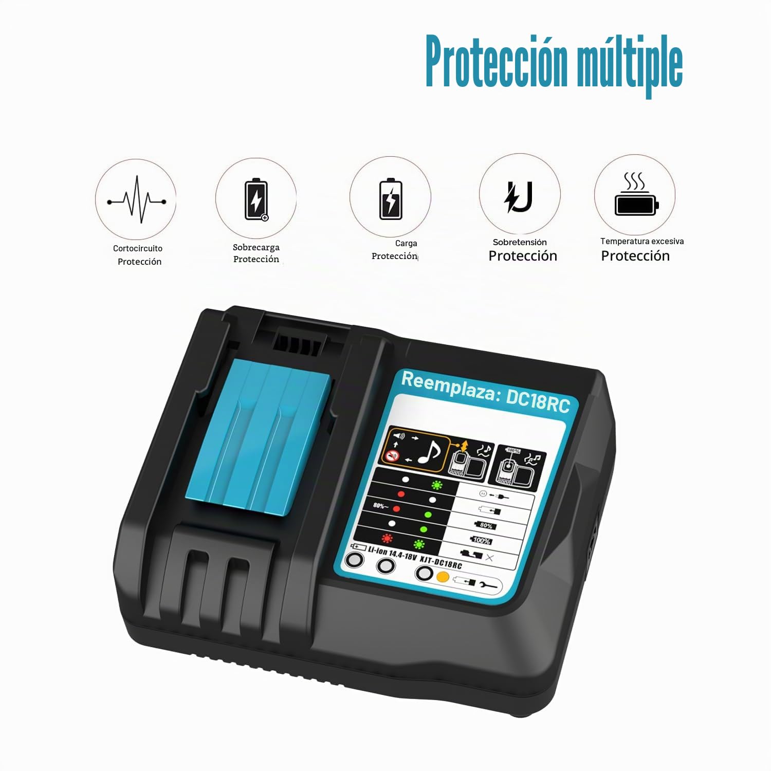 Energup Cargador 3A DC18RC para Makita Cargador 18V Compatible con Makita Batería 14.4V-18V BL1830 BL1815 BL1840 BL1850 BL1430