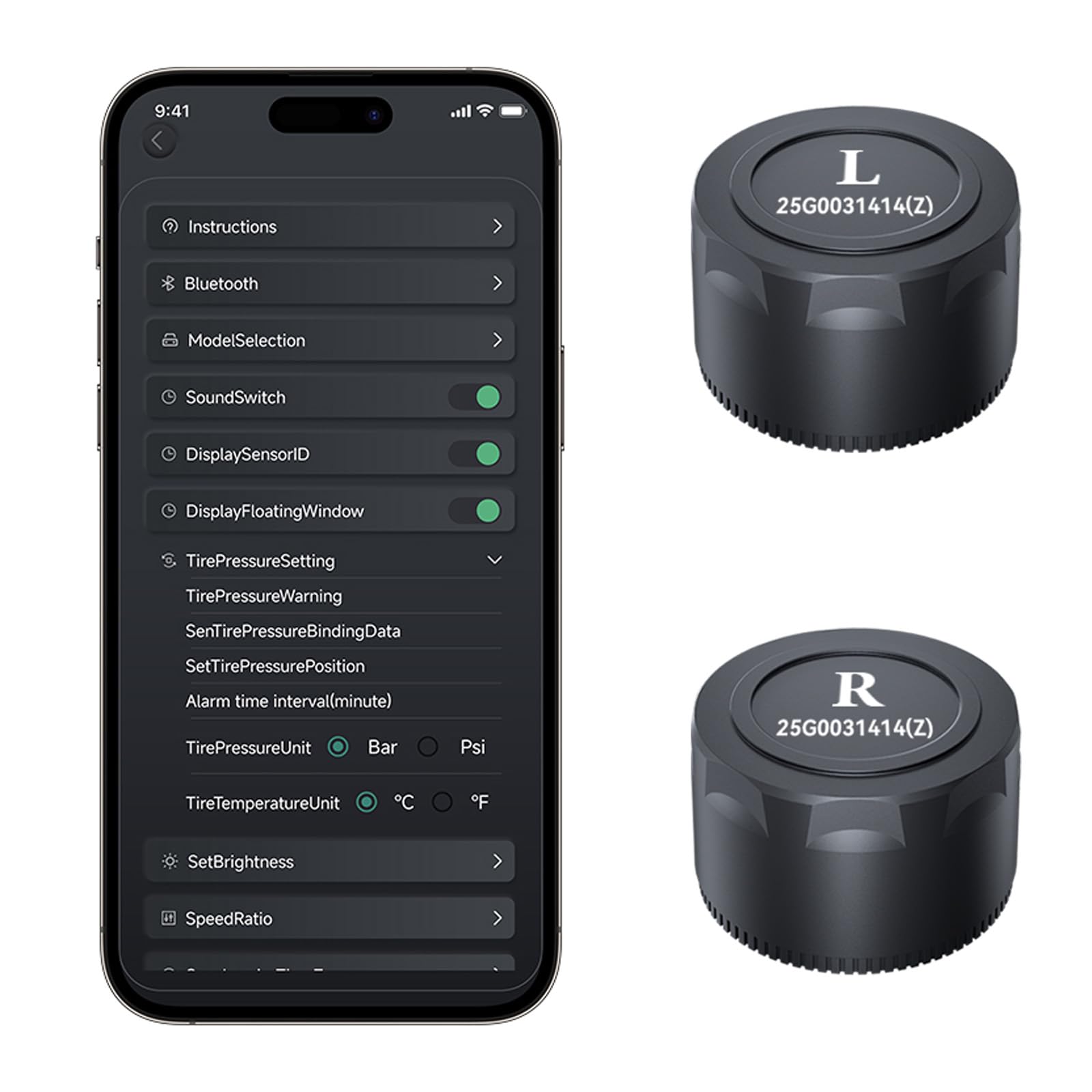 OBEST Sistema de Control de Presión de los Neumáticos con Aplicación, Bluetooth Inteligente para Motocicleta TPMS con 2 Sensores Externos, Presión de Neumáticos Inalámbrica y Detector de Temperatura