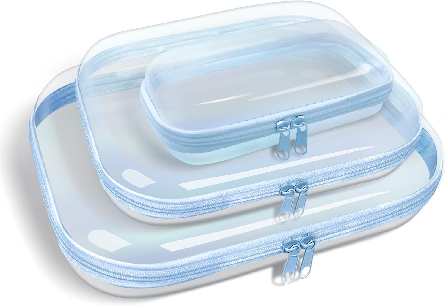 Clear Hard Plastic Zipper Case,Transparent Double Zippers Hard Pouch with 6pcs,Portable Travel Organizer Bin for Toy Storage