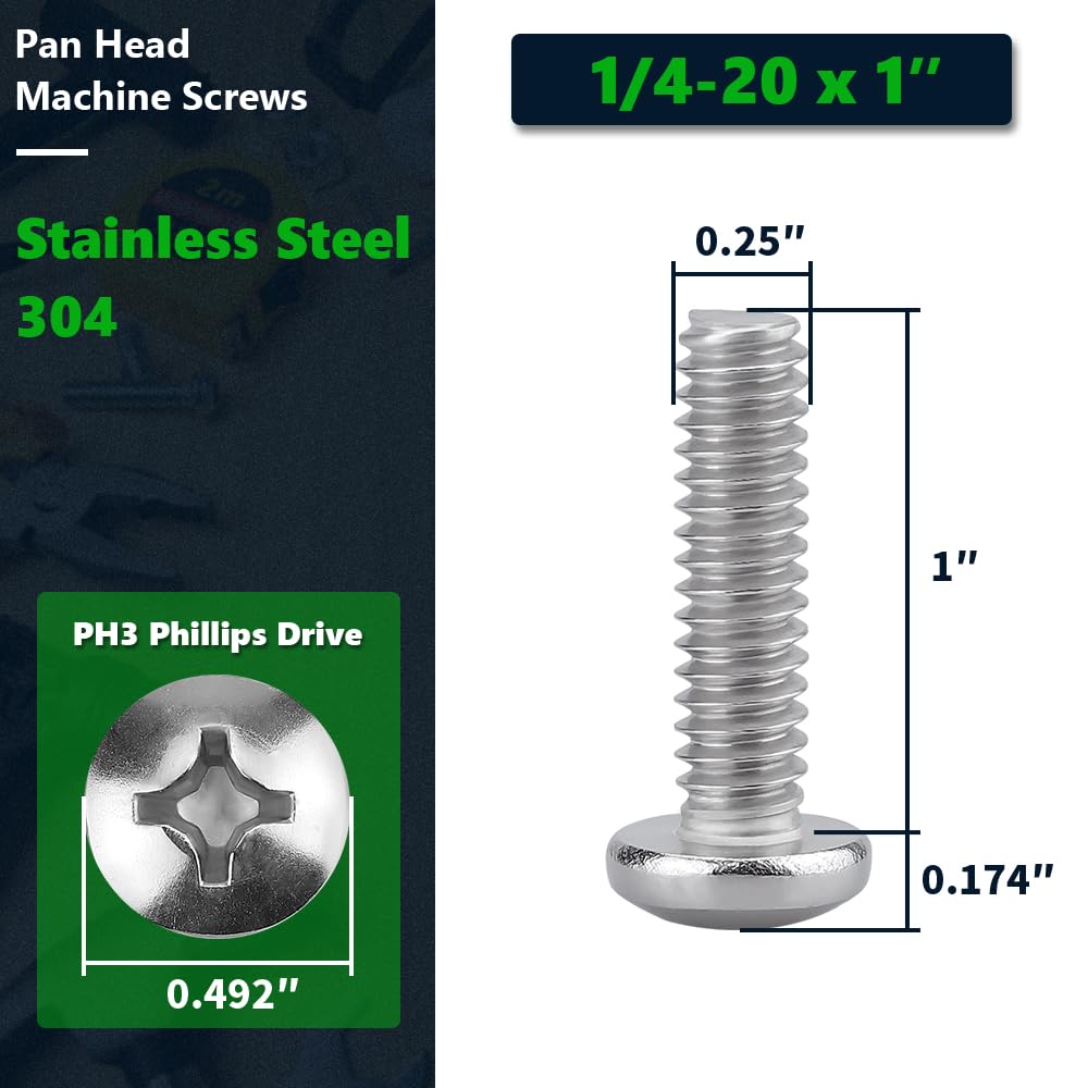 Hard-to-Find Fastener 25-Pack Phillips Flat Machine Screws – 1/4"-28 X 1-1/4", Zinc Plated Steel For Home, Farm, Automotive & Industrial Use