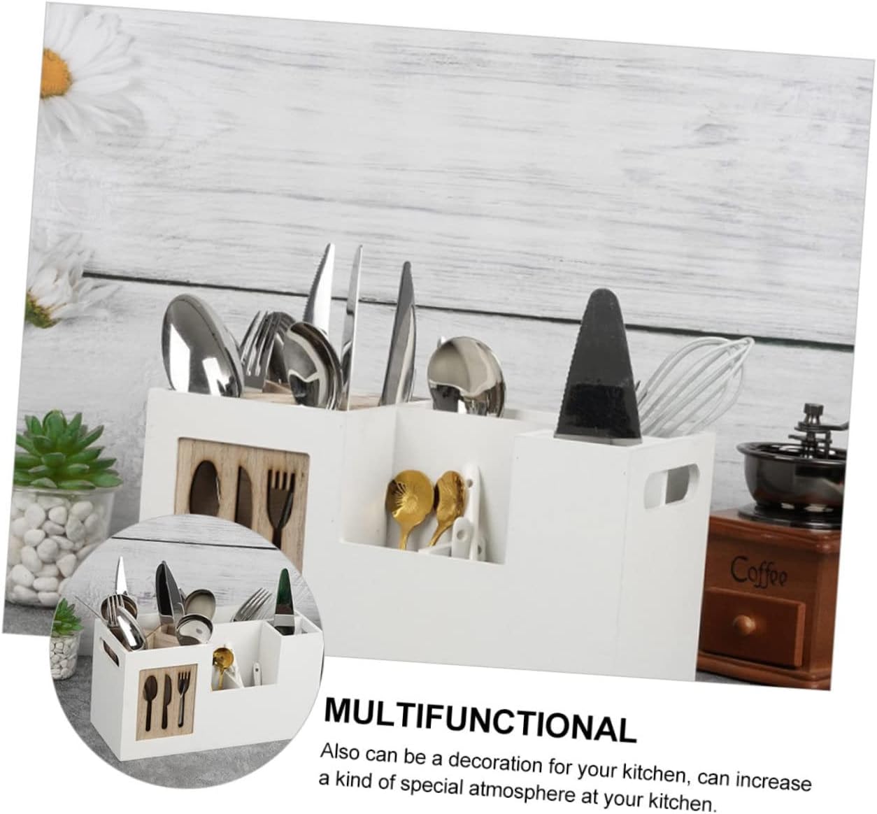 VALICLUD Wooden Cutlery Storage Box Lid Kitchen Utensil Holder Organizer for Dining Table Bamboo Material