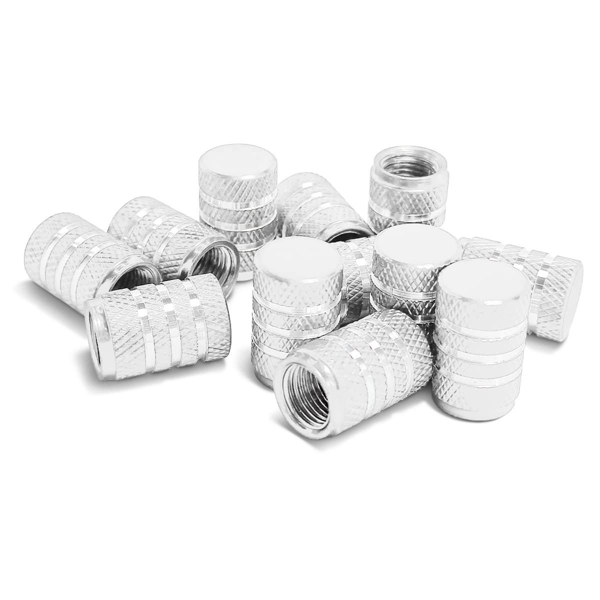 CGEAMDY12PCS Car Tire Valve Stem Caps, Aluminum Alloy Auto Wheel Air Pressure Protection Screw Shape Caps, Metal Corrosion Resistant Dust Proof, Universal Fit for Vehicle Truck Motorcycle (Silver)
