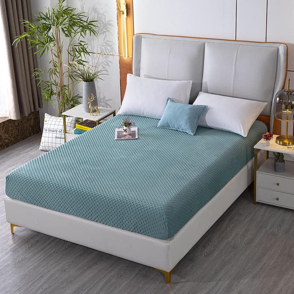 Velvet Fitted Sheet Queen Size, Luxury Super Soft Cozy Comfy Flannel Doudou Bed Sheets with 15'' Deep Pocket, 1 Pack (Teal, Twin)