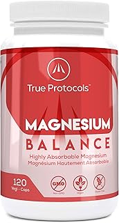 TRUE PROTOCOLS - Magnesium Balance - Magnesium Glycinate & Malate Chelates (100 mg) w/Vitamin B6 (2.5 mg) & Zinc (2.5 mg) - 120 Non-laxative & High Absorption Vegan Capsules - Bioavailable Caps For Optimal Muscle Function, Stress Relief & Sleep - 100% Non-GMO Chelated Supplement