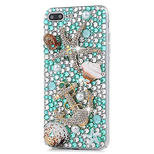 STENES Bling Phone Case Compatible with iPod Touch 5/6th Case - [Luxurious Series] 3D Handmade Shiny Crystal Sparkle Bling Case - Crystal Seafish Golden Anchor Pretty Shell/Green