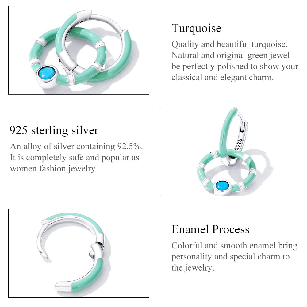 WBDWWTD 925 Sterling Silber Türkis Doppelring Creolen für Frauen Sommer Strand Party Ohrringe Schmuck Geschenk