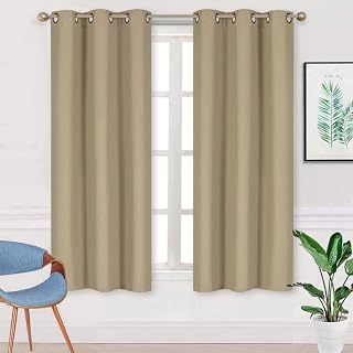 Home Collection 2 Panels 100% Blackout Curtain Set Solid Color with Rod Pocket Grommet Drapes for Kitchen, Dinning Room, Bathroom, Bedroom,Living Room Window New (74” Wide X 62” Long, Tan)
