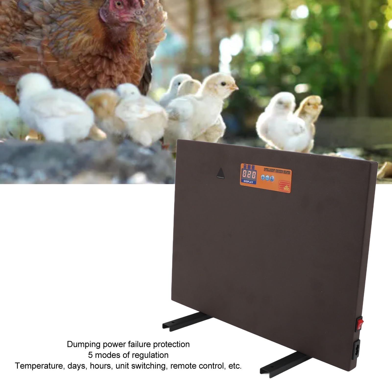 Panel Calefactor para Gallinero, Calentador para Gallinero de 150 W, Panel Calefactor para Gallinero con Temporizador, Control Remoto, Inclinación, Apagado, Pantalla Digital,