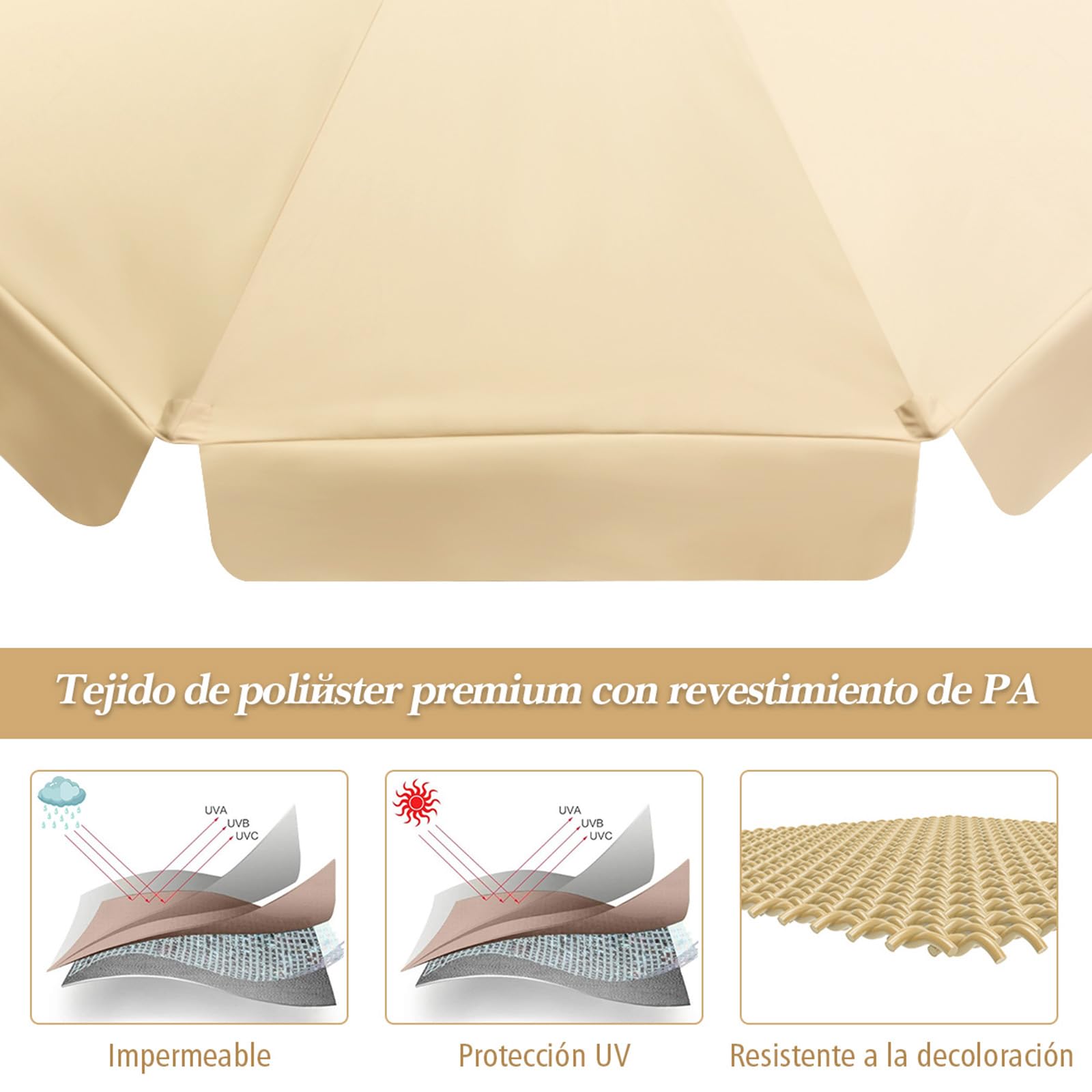 COSTWAY Sombrilla de Ø300cm de Madera Parasol de Jardín Inclinable Sombrilla de Manivela para Playa Jardín Piscina Terraza