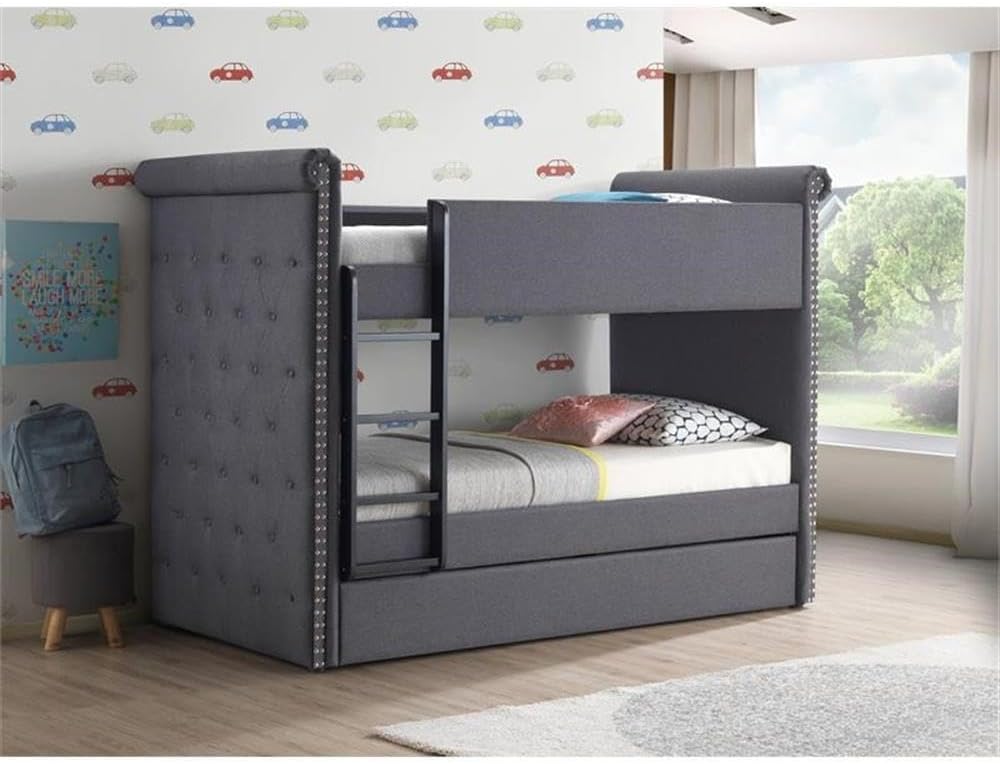 Acme Romana II Twin/Twin Bunk Bed & Trundle in Gray Fabric